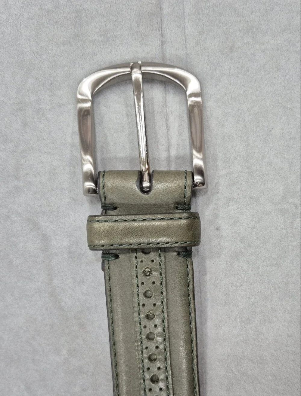 Cole Haan belt men's 36 sage green soft leather brushed silver buckle